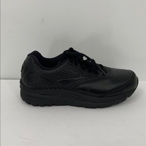 Brooks Addiction walking shoe sneaker black leather tie lace-up comfort women 6